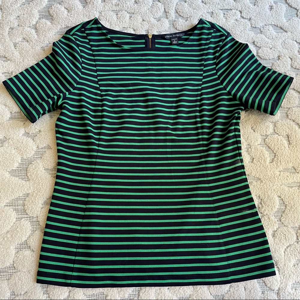 🥳3/$30 Banana Republic Green & Navy Striped Top